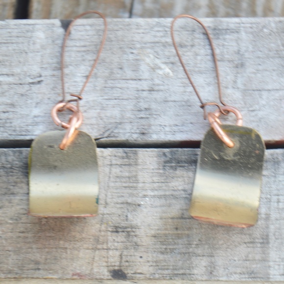 Colorful Rainbow Brass Long Drop Earrings Handmade Copper Dangle Rustic Gift - Picture 3 of 3